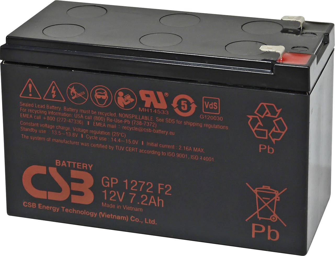 CSB Battery GP 1272 Standby USV GP1272F2 VRLA 12 V 7.2 Ah AGM (W x H x D) 150 x 97 x 65 mm 6.35 mm blade terminal