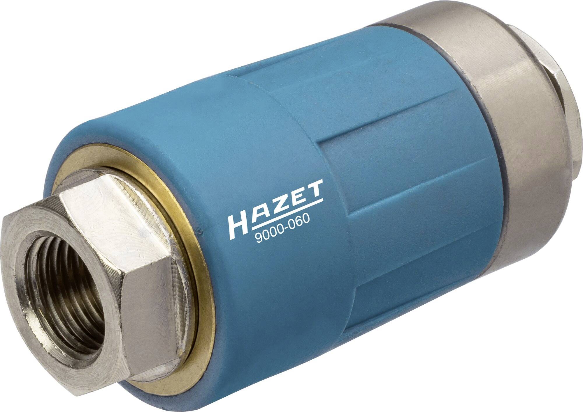 Metallic adapter with a blue casing and inscription 'Hazet 9000-060', likely for mechanical or technical applications.