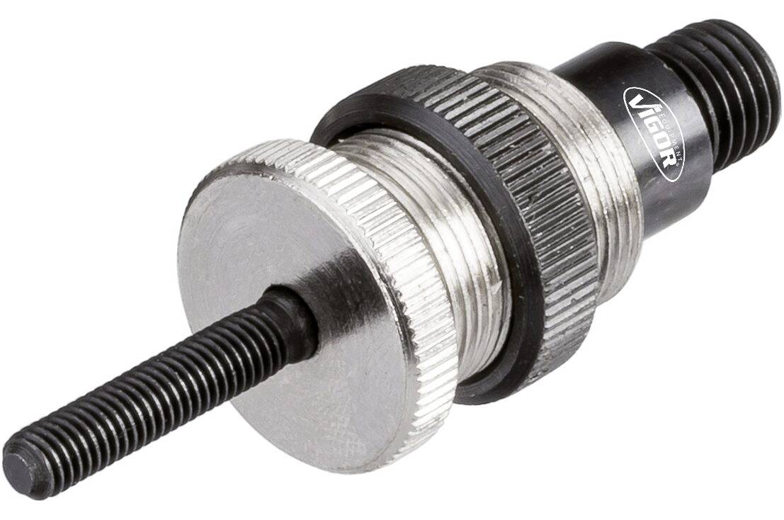 Metallic puller with thread and brand imprint, suitable for mechanical applications.