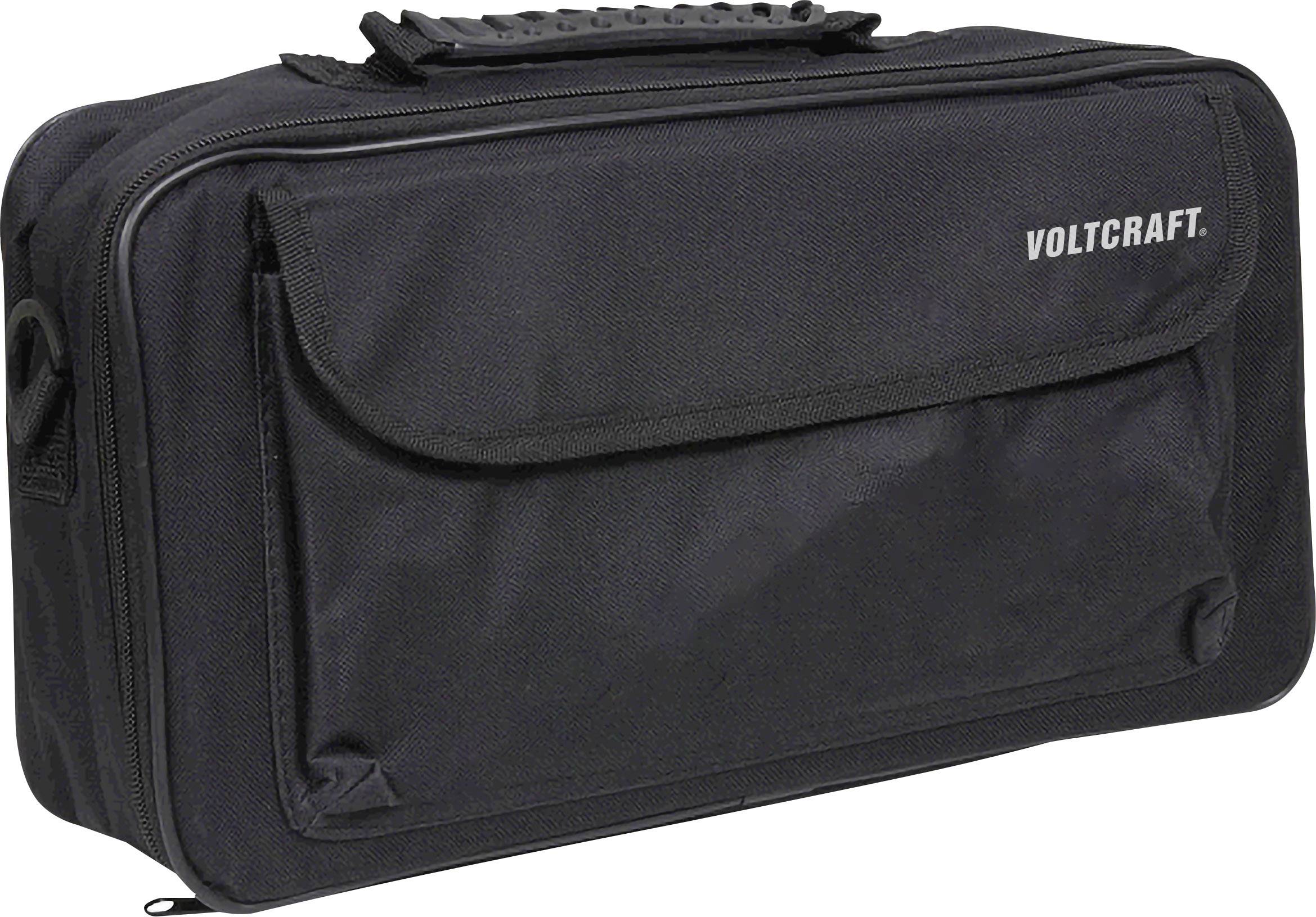 A black carry bag with the 'Voltcraft' inscription, suitable for transporting electronic devices.