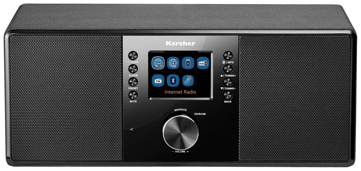 Karcher DAB 7000i Internet desk radio Internet, DAB+, FM Wi-Fi, Bluetooth, USB, AUX, Internet radio Alarm clock Black