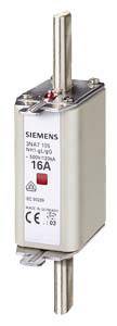 Siemens fuse with '16A' marking. Rectangular shape, metallic connections at the top and bottom, suitable for electrical applications.