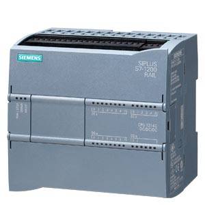 Industrial controller of the Siemens SIPLUS S7-1200 series. Grey housing with LED indicators, connections, and Siemens logo.