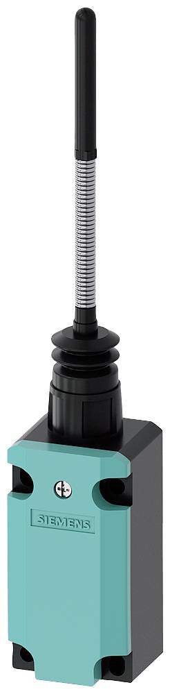 A long, button-like position switch by Siemens with a spring-loaded lever arm. Primarily suitable for industrial applications.
