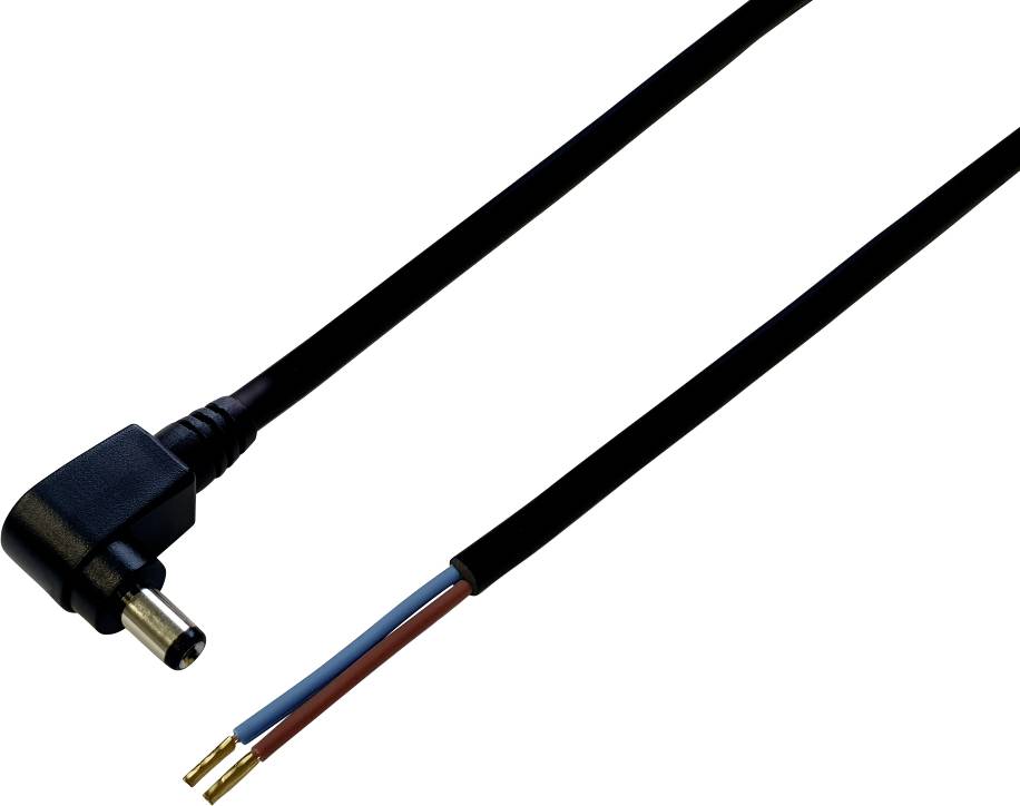 Black network cable with 90-degree connector on the left and open end wires on the right.