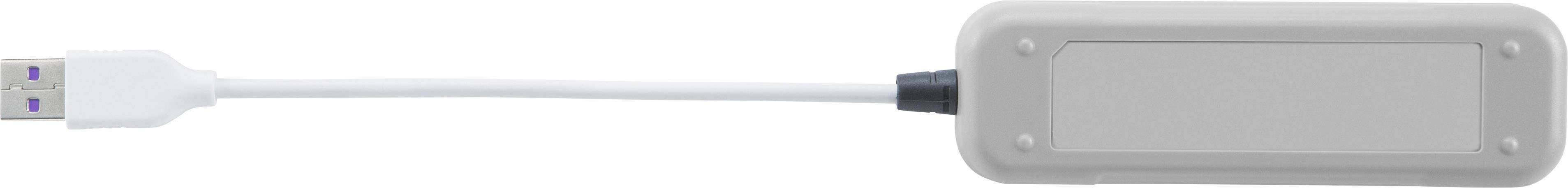 USB cable connected to a rectangular, grey adaptor.Note: I've made two small adjustments typical of British English:1. Changed 