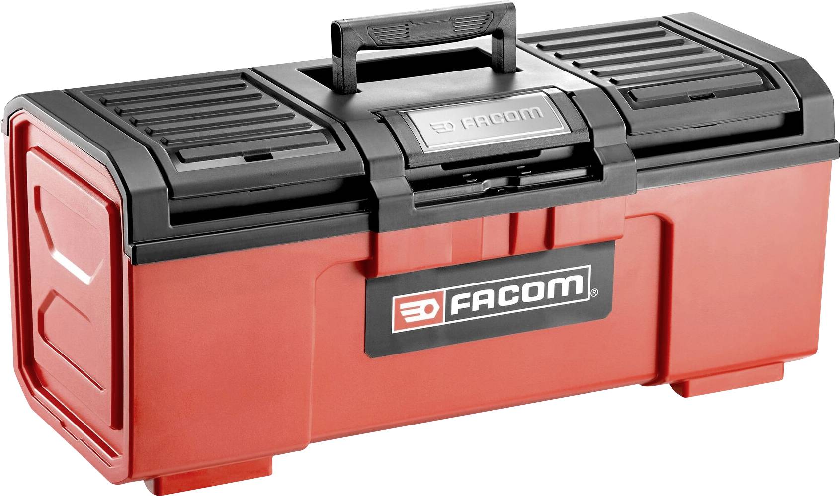 Red toolbox with black handle and fastener, 'Facom' brand visible at the front.