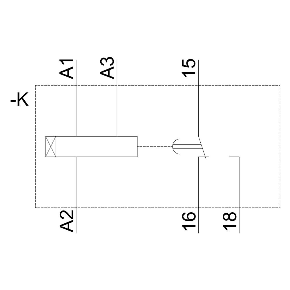 Technical drawing of a circuit with multiple lines, terminals, and labels 'A1', 'A2', 'A3', 'K', '15', '16', '18'.