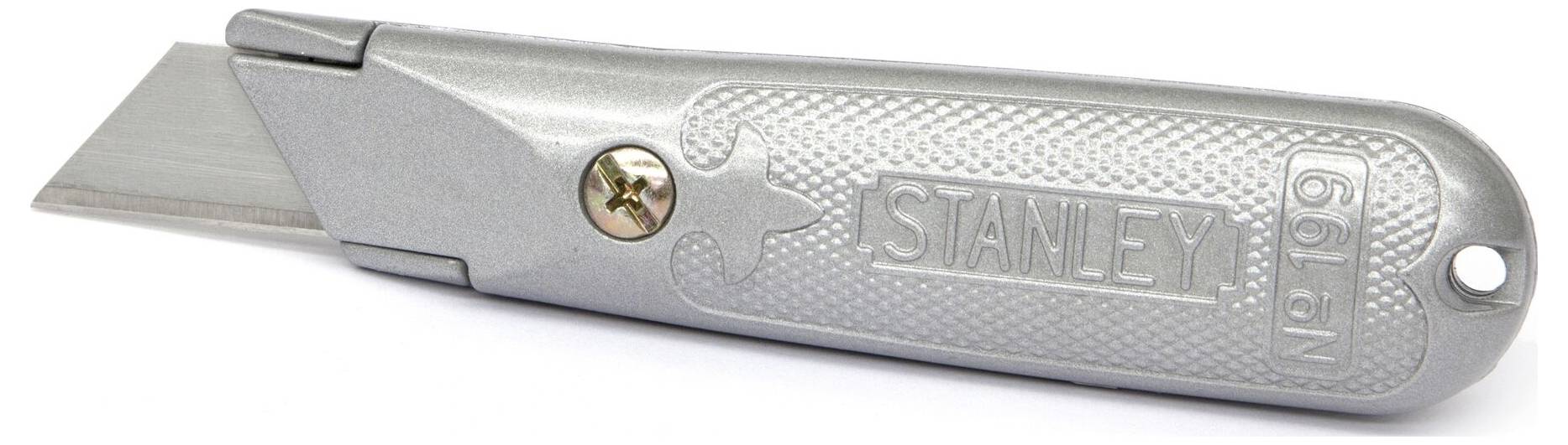 Silver universal knife with a fixed blade and the inscription 'STANLEY No 199' on the handle.