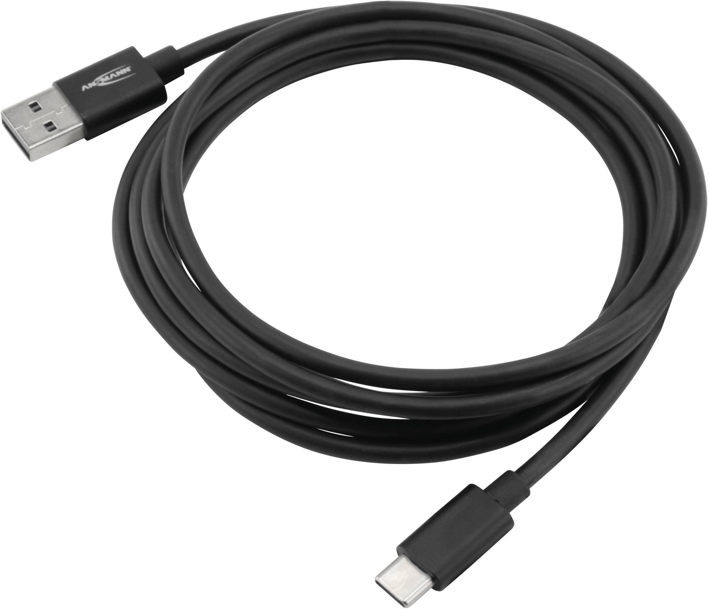 Ansmann USB cable USB 3.2 1st Gen USB-A plug, USB-C® plug 2.00 m Black Aluminium connector, TPE coating, Duplex use connector