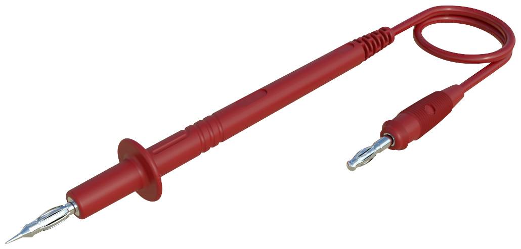 Red test probe cable with metal tip, typical tool for measuring electrical voltages.<br><br>Note: The translation is already quite close to British English. The key points are preserved, and the terminology is standard in technical British English.
