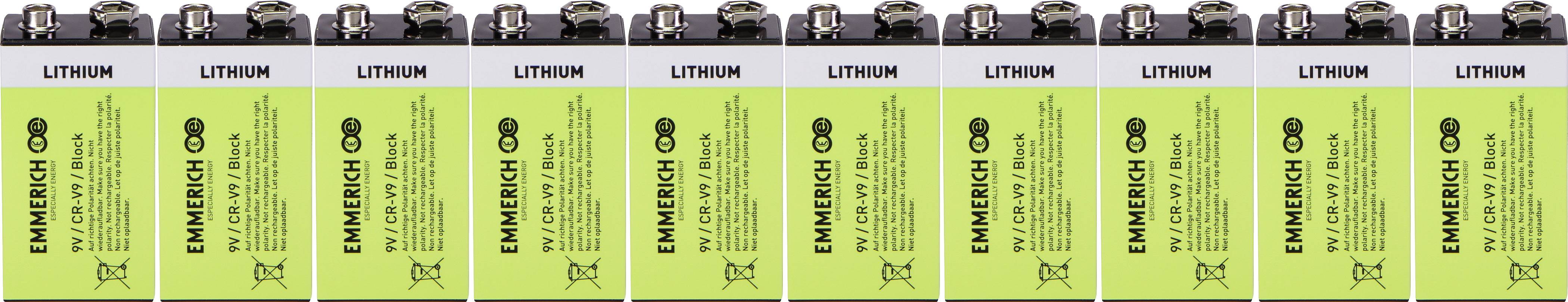 Emmerich Industrial 6LR61 9 V / PP3 battery Lithium 800 mAh 10 pc(s)