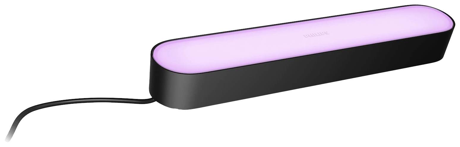 Elongated black LED lamp with a pink luminescent effect, connected by a cable; suitable for atmospheric lighting.