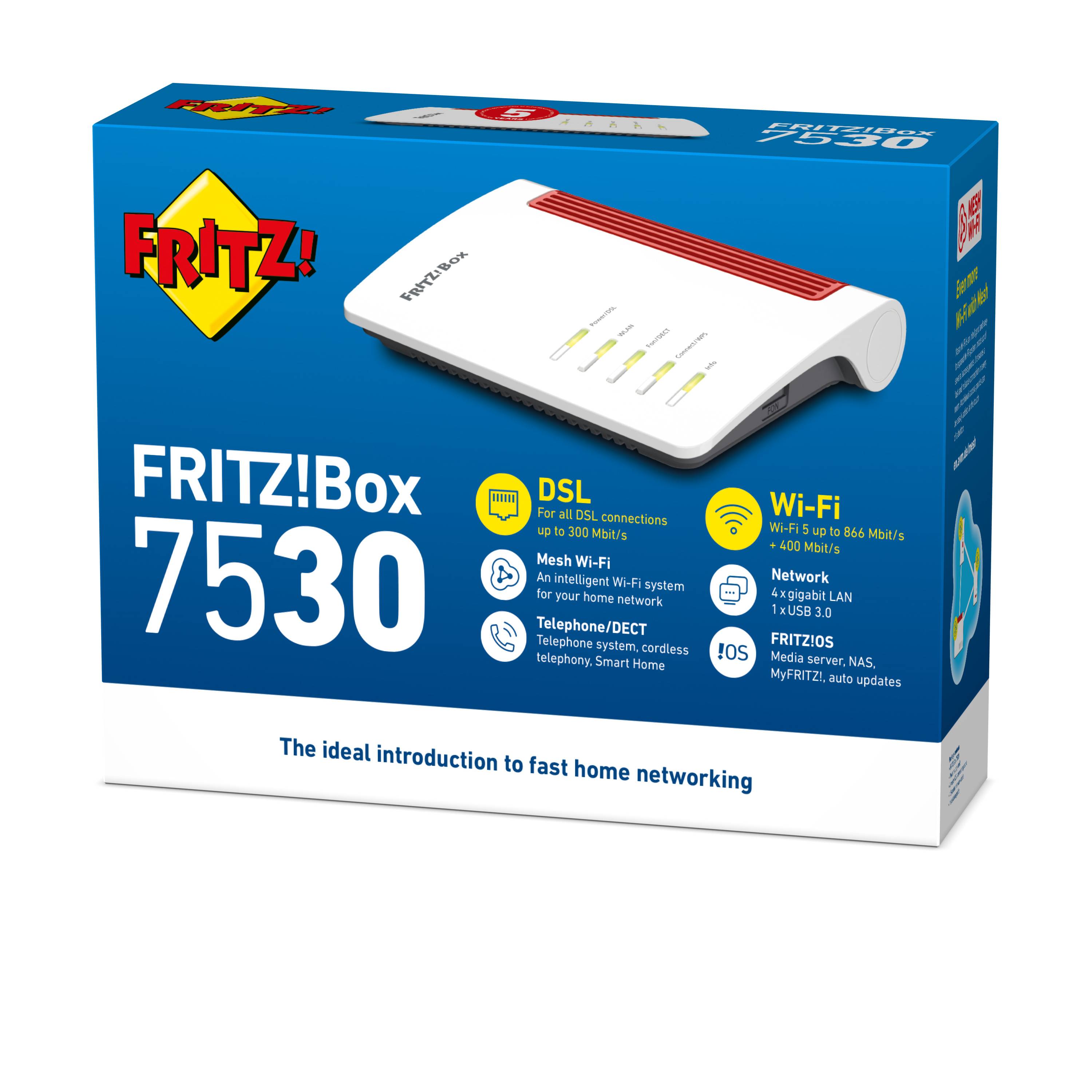 AVM FRITZ!Box 7530 Wi-Fi modem router Built-in modem: ADSL, VDSL 2.4 GHz, 5 GHz 1200 MBit/s