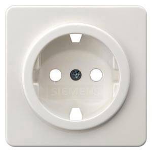 White socket with two round openings and an earth pin in the centre.