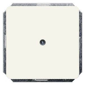 Simple light switch with a rectangular, beige cover and a central, round switch button in the centre.
