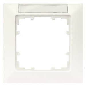 White, square plastic frame with a large, empty opening in the centre and a narrow rectangular slot at the top.