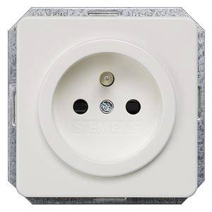 A white Siemens socket with three holes for connecting electrical devices.