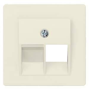 Beige wall plate with two rectangular cut-outs and a central fixing screw. Used for electrical connections or network cables.