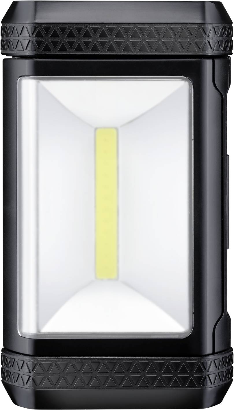 Black, rectangular torch with a bright, rectangular light panel in the centre.