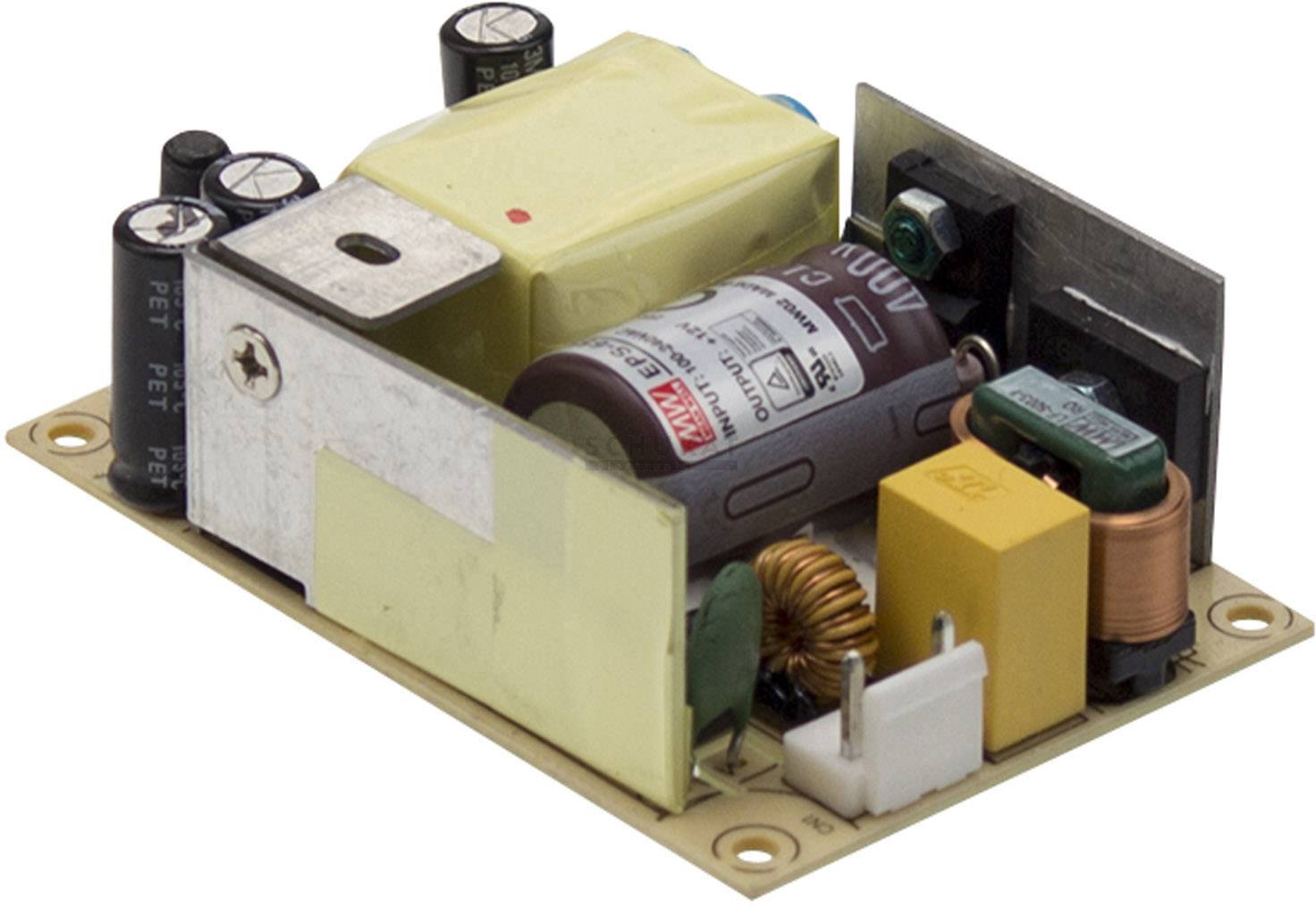 Electronic switched-mode power supply module with various components such as capacitors and inductors mounted on a printed circuit board.