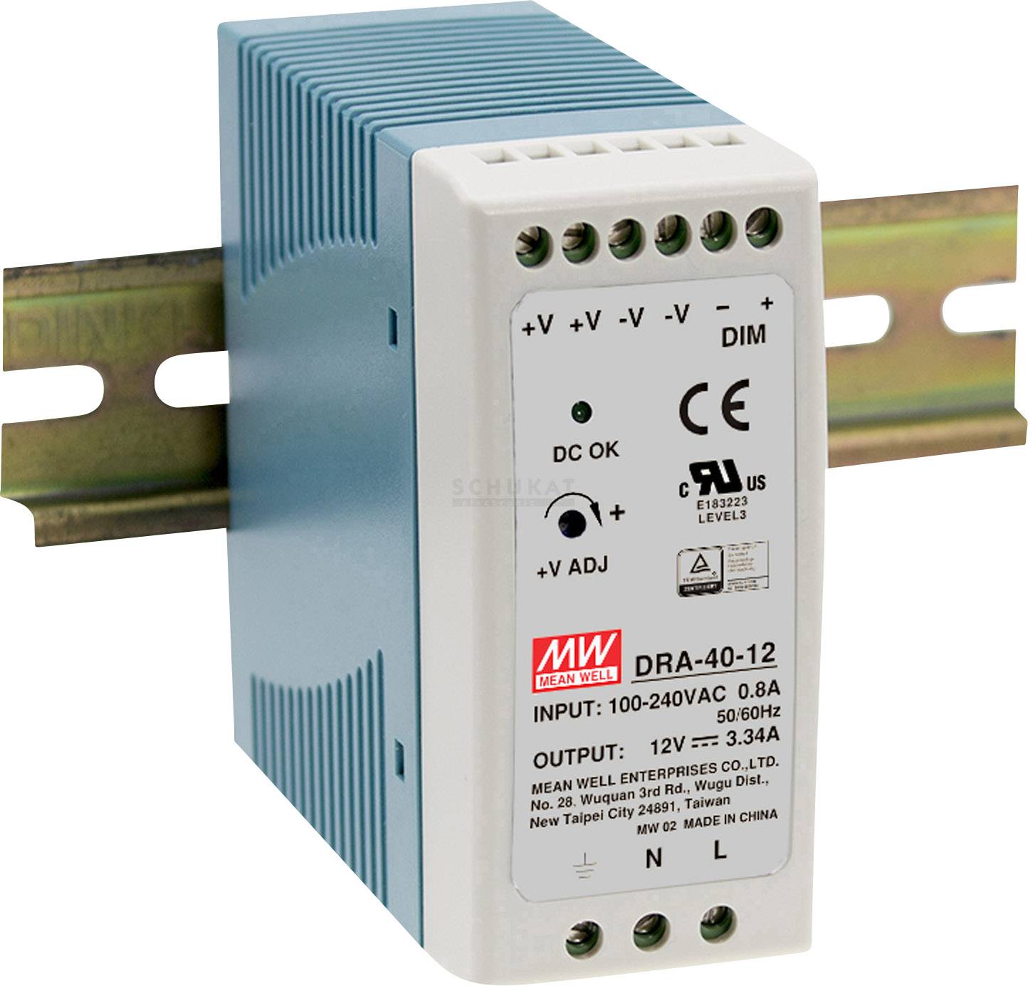 MEAN WELL DRA-40-12 Rail mounted PSU (DIN) 12 V DC 3.34 A 40.08 W No. of outputs:1 x Content 1 pc(s)