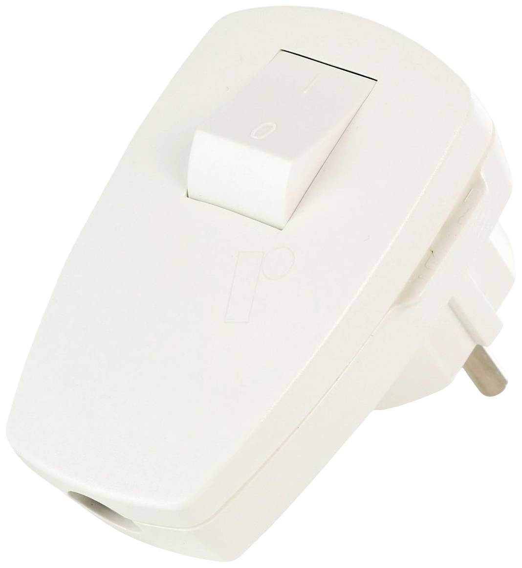 White electrical socket switch without a plugged-in cable, in the on-off state.