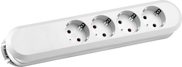 A four-socket extension lead in white, suitable for connecting multiple electrical devices indoors.