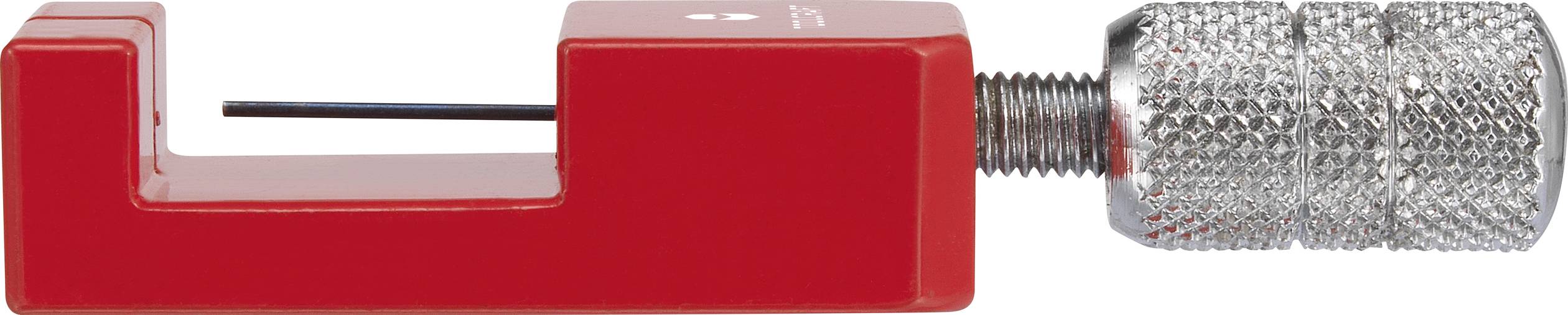 Tube cutter with a red housing and silver, knurled handle, suitable for precisely cutting thin tubes.