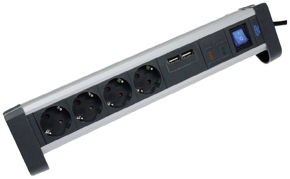 AS Schwabe 18361 Power strip (+ switch) Black, Silver PG connector 1 pc(s)