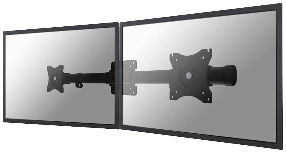 Two monitors side by side, mounted on an adjustable dual mount, ideal for flexible screen positioning.