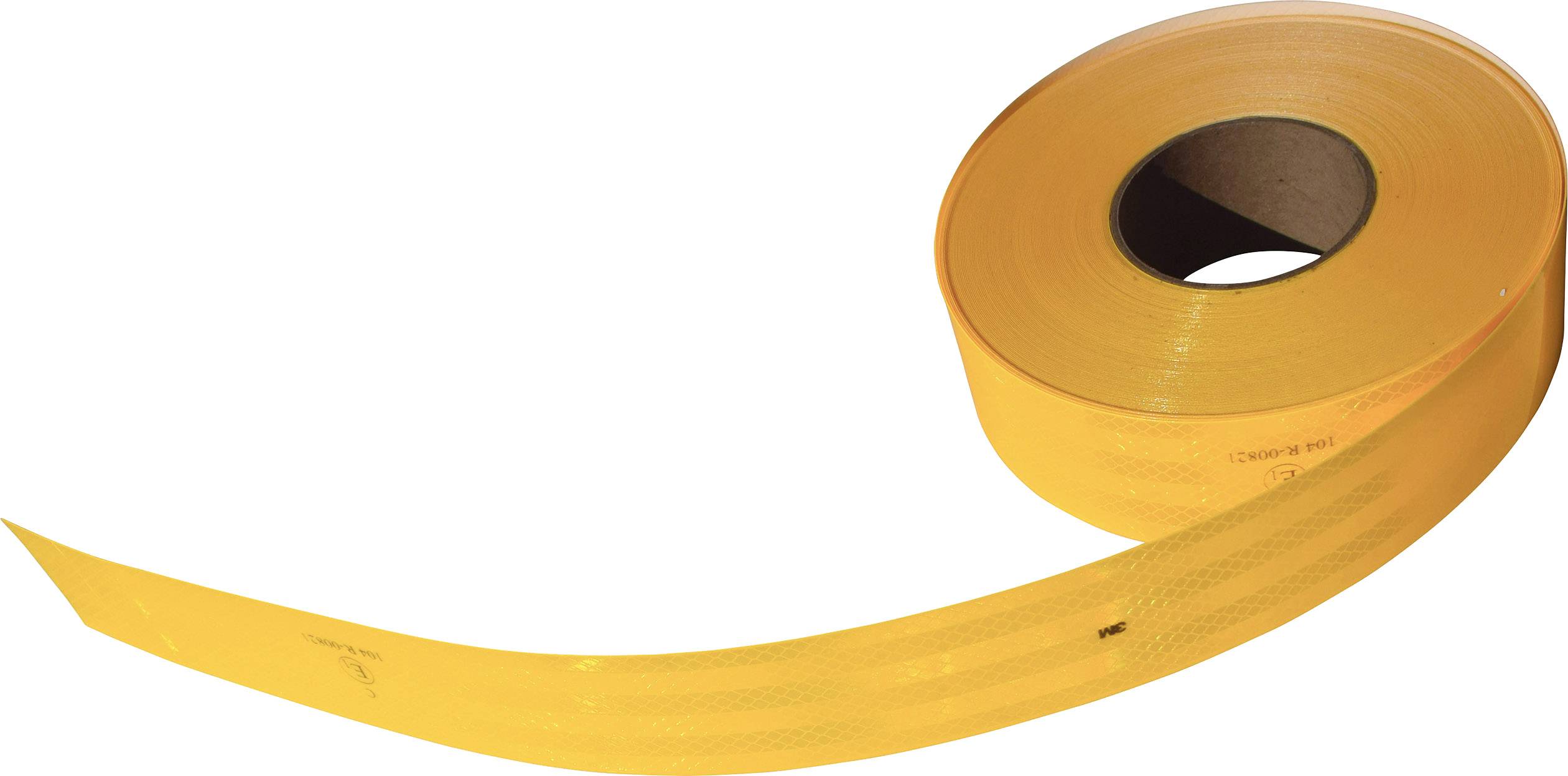 Yellow barrier tape on a roll, partially unrolled. Used to cordon off hazardous areas or construction sites.