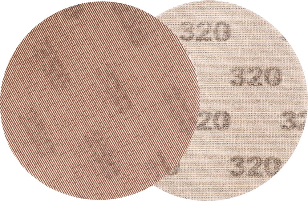 Two grinding wheels stacked on top of each other: left view of the grinding surface, right showing the back with the print '320'.