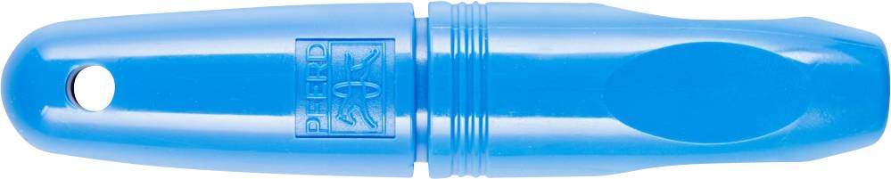 Blue plastic pipe winder with hole for mounting. Tool for winding wire or thread.
