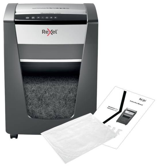 Rexel Momentum X420 Document shredder 20 sheet Micro-cut 4 x 40 mm P-4 30 l Also shreds Staples, Paper clips