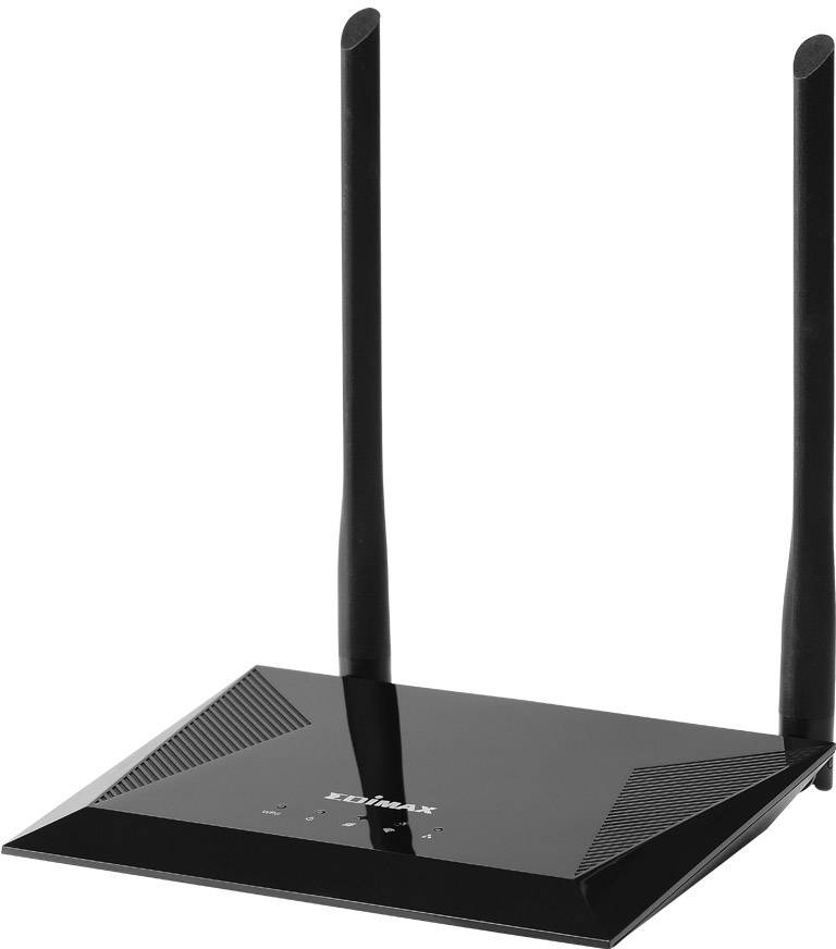 A black Wi-Fi router with two aerials. This is used for wireless internet connection within a network.