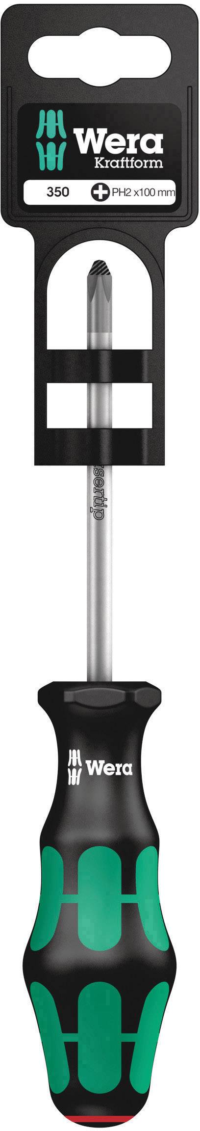 Wera screwdriver with ergonomic handle and cross-head blade, ideal for precise screwing, embossed with brand logo.