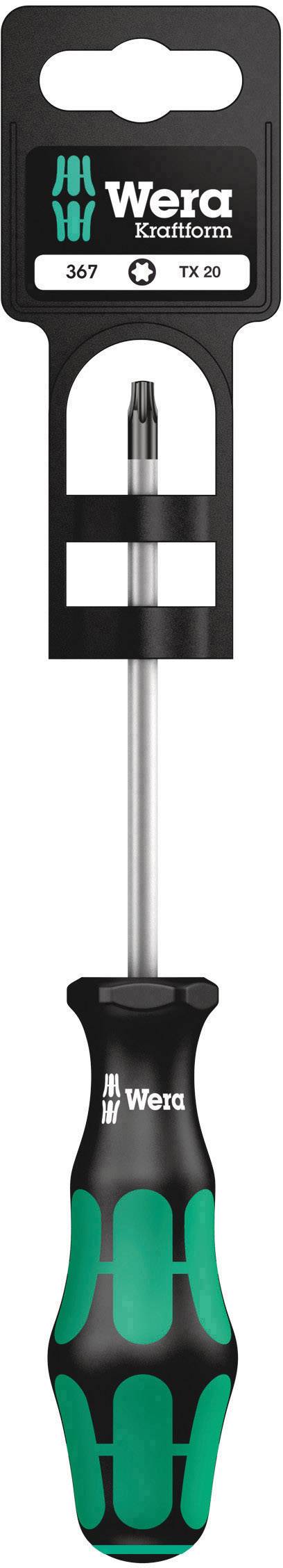 Wera screwdriver with two-tone handle in black and green. The tip is a Torx TX 20 with holder.
