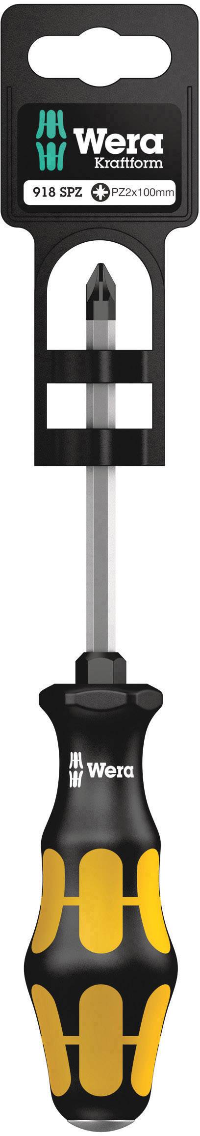 Wera screwdriver with ergonomic handle, suitable for cross-head screws. Includes designation '918 SPZ PH2x100mm'.
