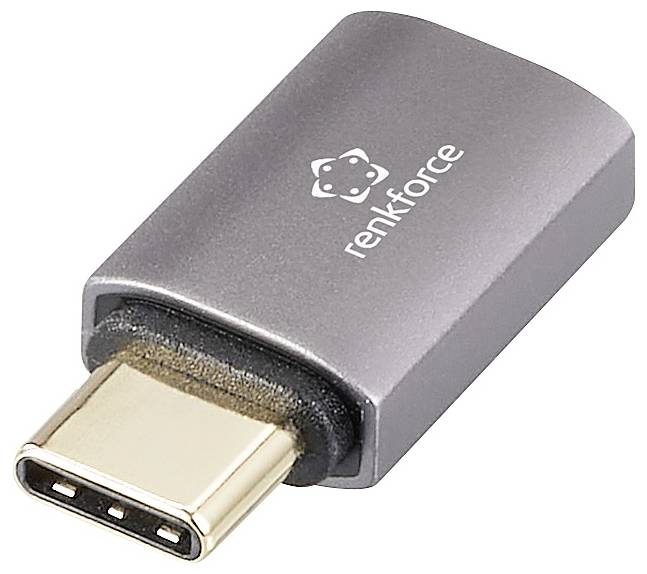 A 'renkforce' USB-C adapter in silver, showing the USB-C connection side.
