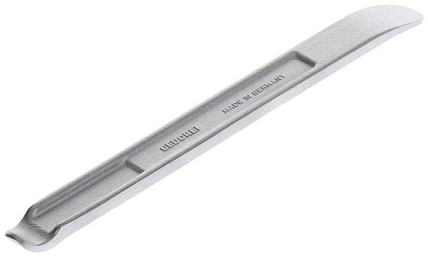 A silver metal tyre lever, marked with 'FORGED' and 'MADE IN GERMANY'. Used for mounting and dismounting tyres.