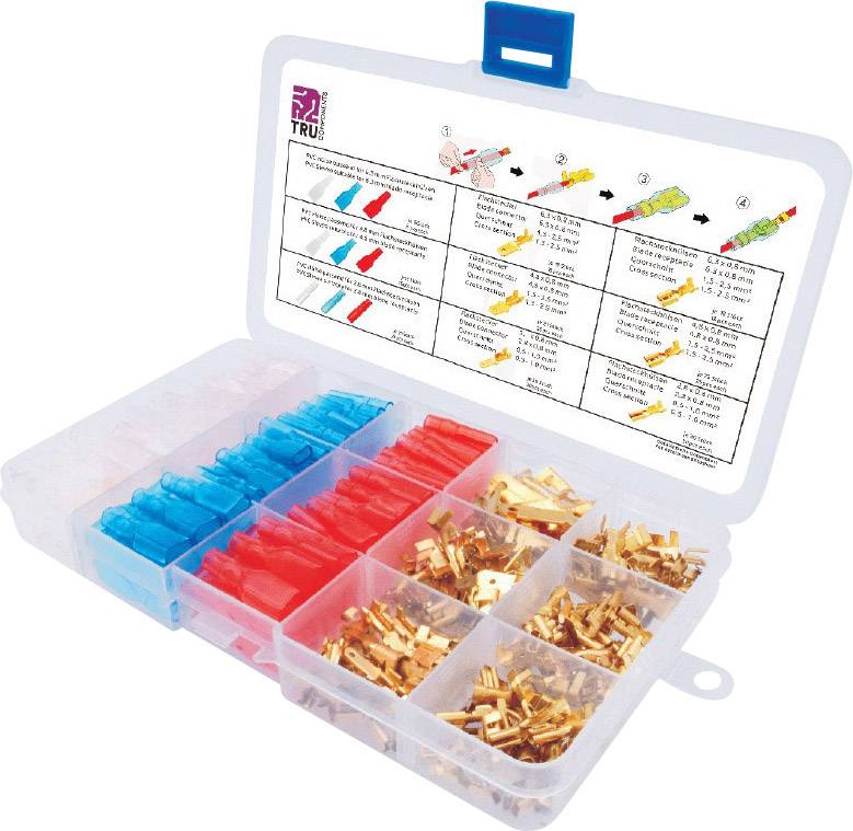 TRU COMPONENTS T1809C019 Blade terminal set Red, Blue, Transparent, Brass 320 Parts
