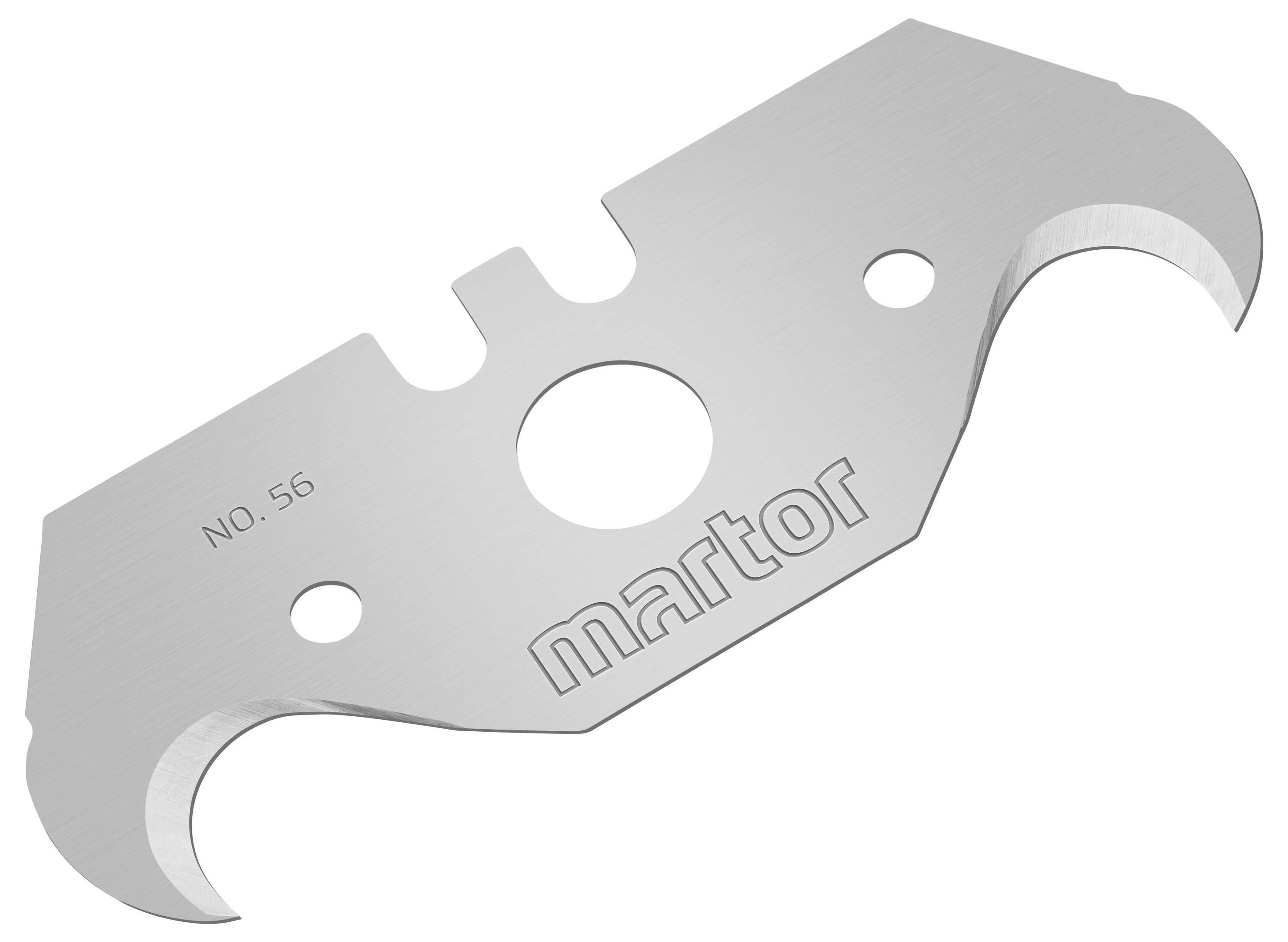 Pictured is a double-sided replacement blade with curved tips and a centrally placed hole. The blade is made of metal.