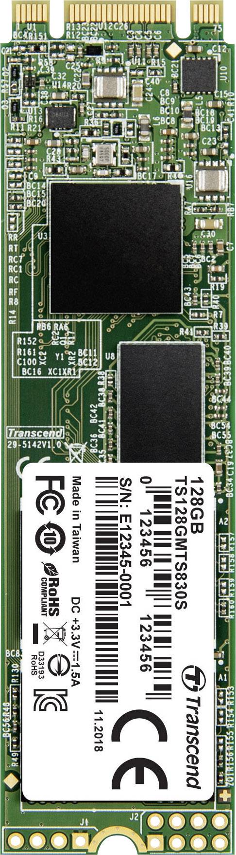 Solid-state drive (SSD) memory chip with a capacity of 128 GB, photographed vertically; label shows technical specifications.