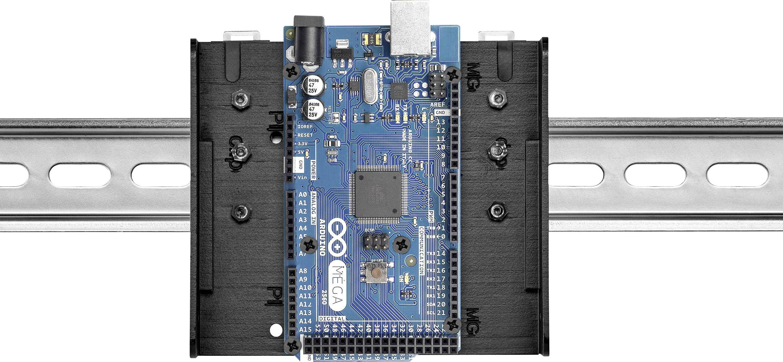 Renkforce DIN-rail bracket Compatible with (development kits): Raspberry Pi®, Arduino, Banana Pi DIN rail mounted Black