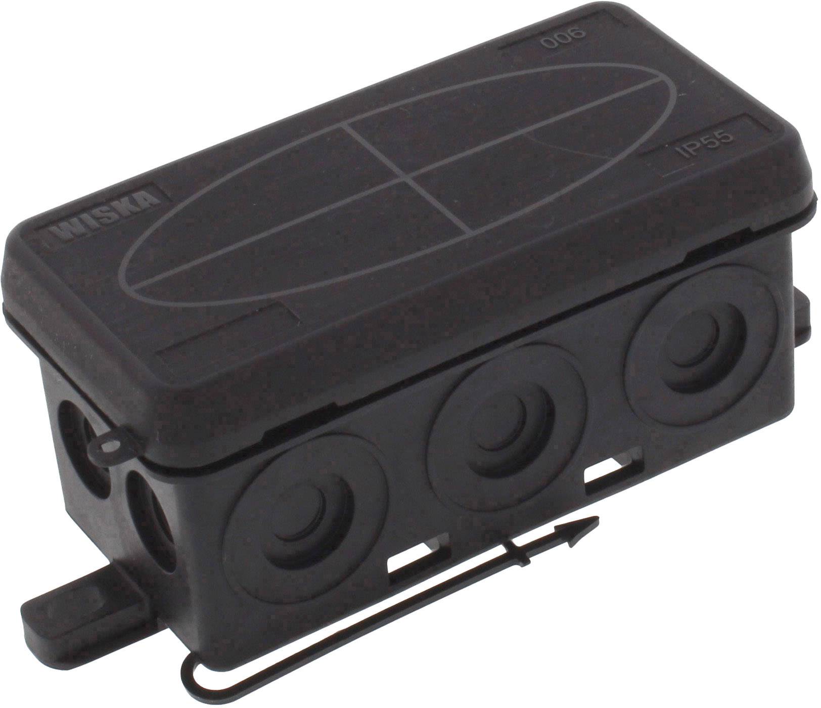 Black multi-entry cable connection terminal with IP55 housing protection, designed for weatherproof electrical connections.
