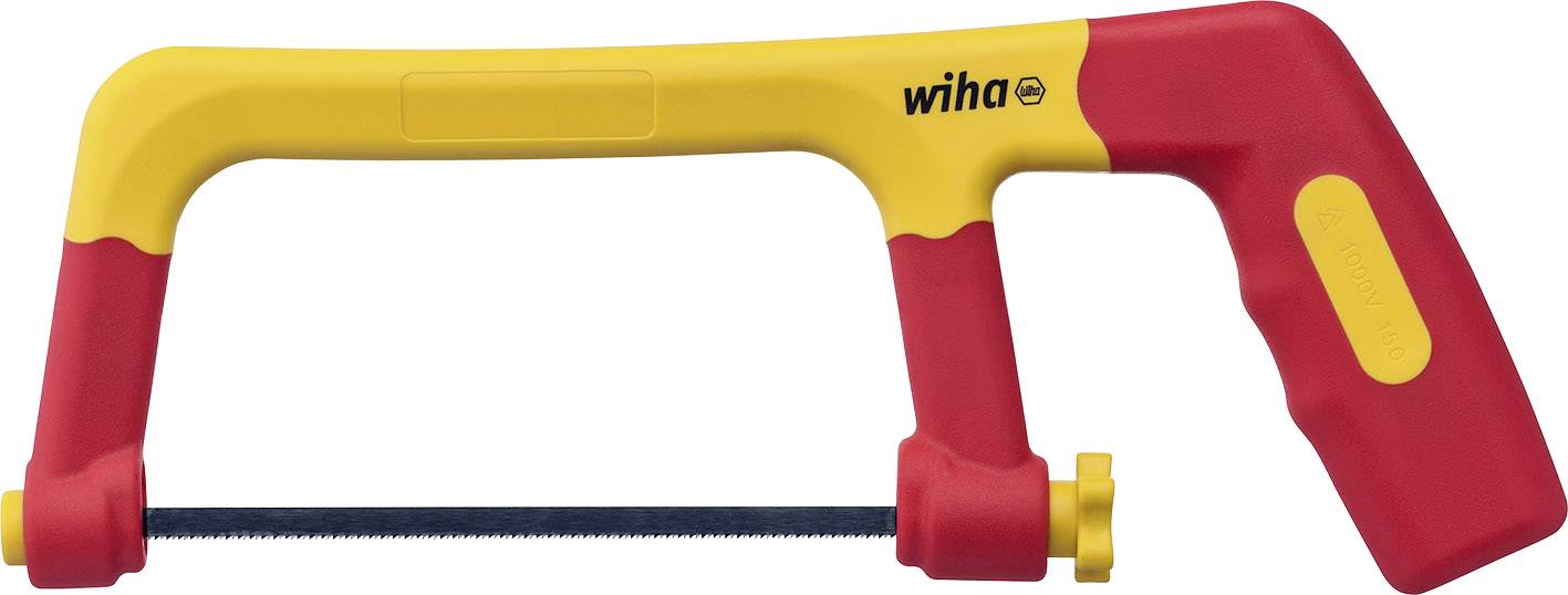 A hand saw with a yellow and red handle, suitable for precision work in craftsmanship and construction.