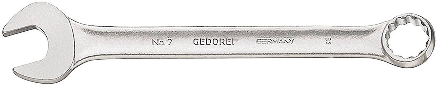 A silver GEDORE combination spanner, with open and ring ends, for craft and trade applications.