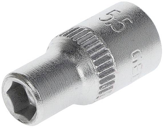 Chrome vanadium hexagonal socket wrench, chrome-plated, with the embossed number '55'. Primary tool for loosening or tightening screws and nuts.