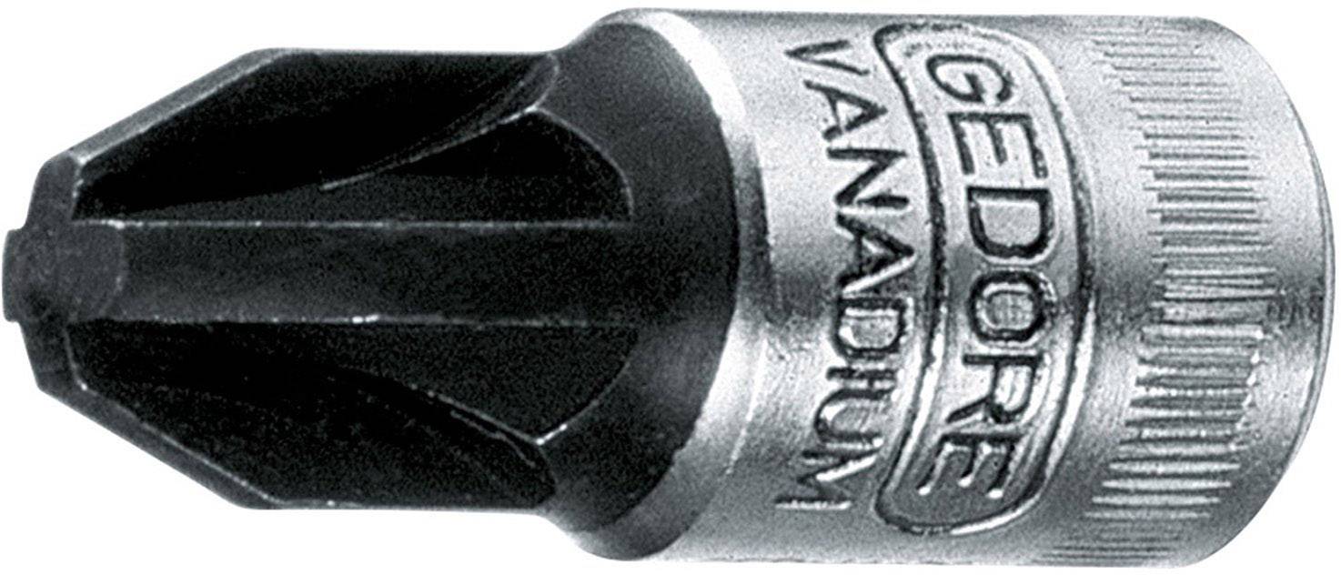 A Pozidriv screwdriver bit with vanadium coating and the imprint 'GEDORE VANADIUM' on the metal sleeve.